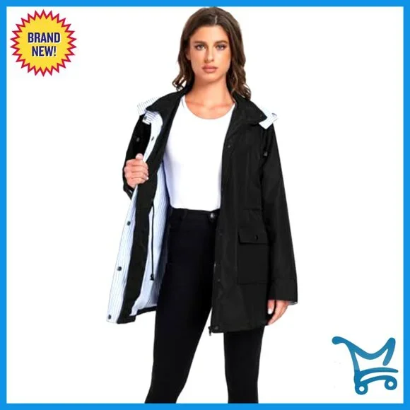 Lightweight Waterproof Raincoat with Hood, Plus Size Trench for Outdoor